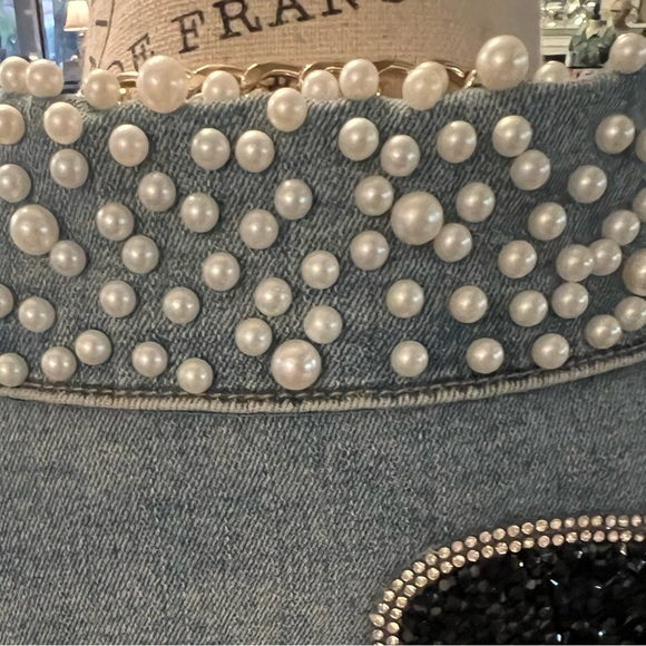 🆕 Berek Paris Pearls & Rhinestones Paris Denim Jacket - Picture 16 of 17